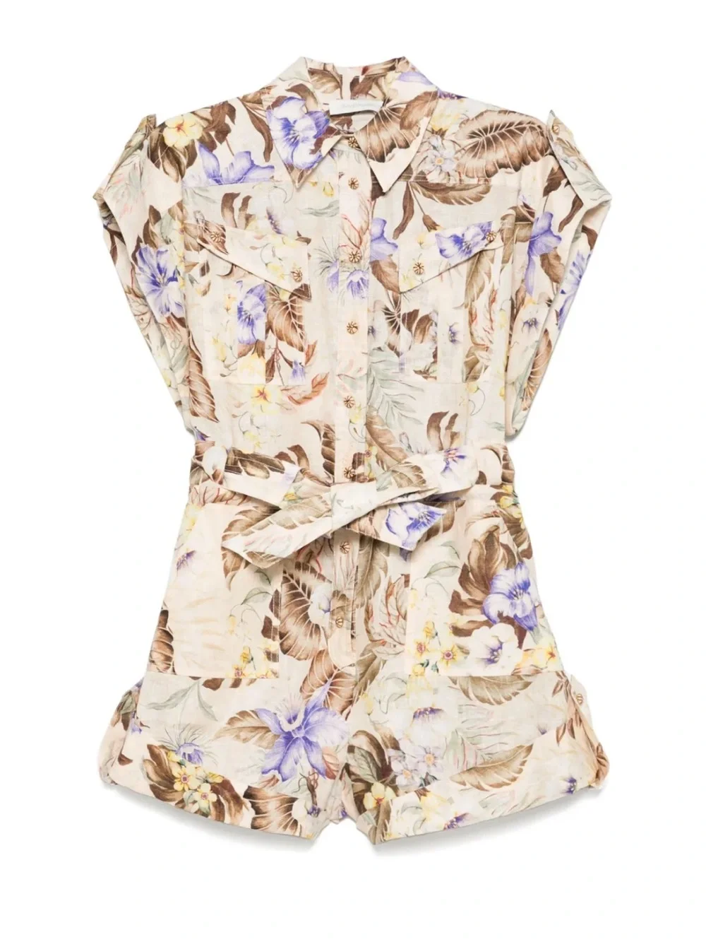 Zimmermann 'Coco' One-Piece Jumpsuit In Beige Linen With Multi Floral Women